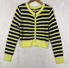 Y2k Princess VW Cardigan Sweater Womens XLarge Yellow Blue Striped Full Zip