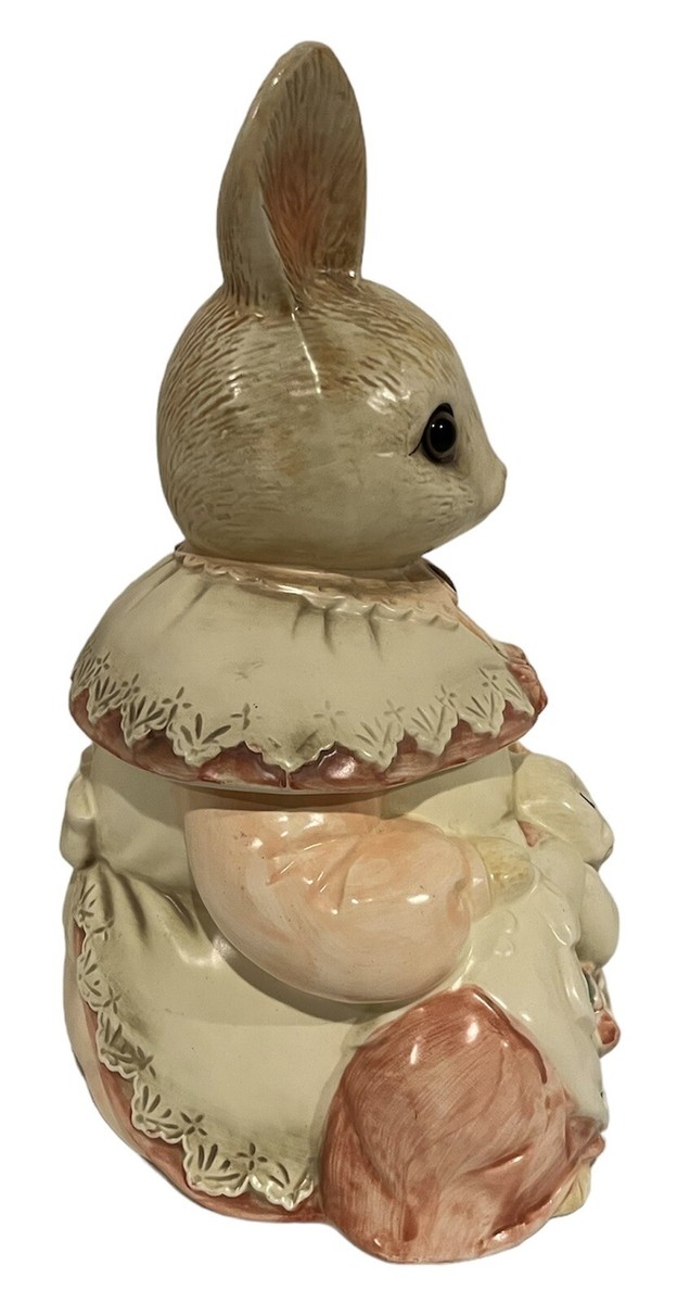 Vintage Cookie Jar Mother Rabbit and sleeping Bunny Baker Hart