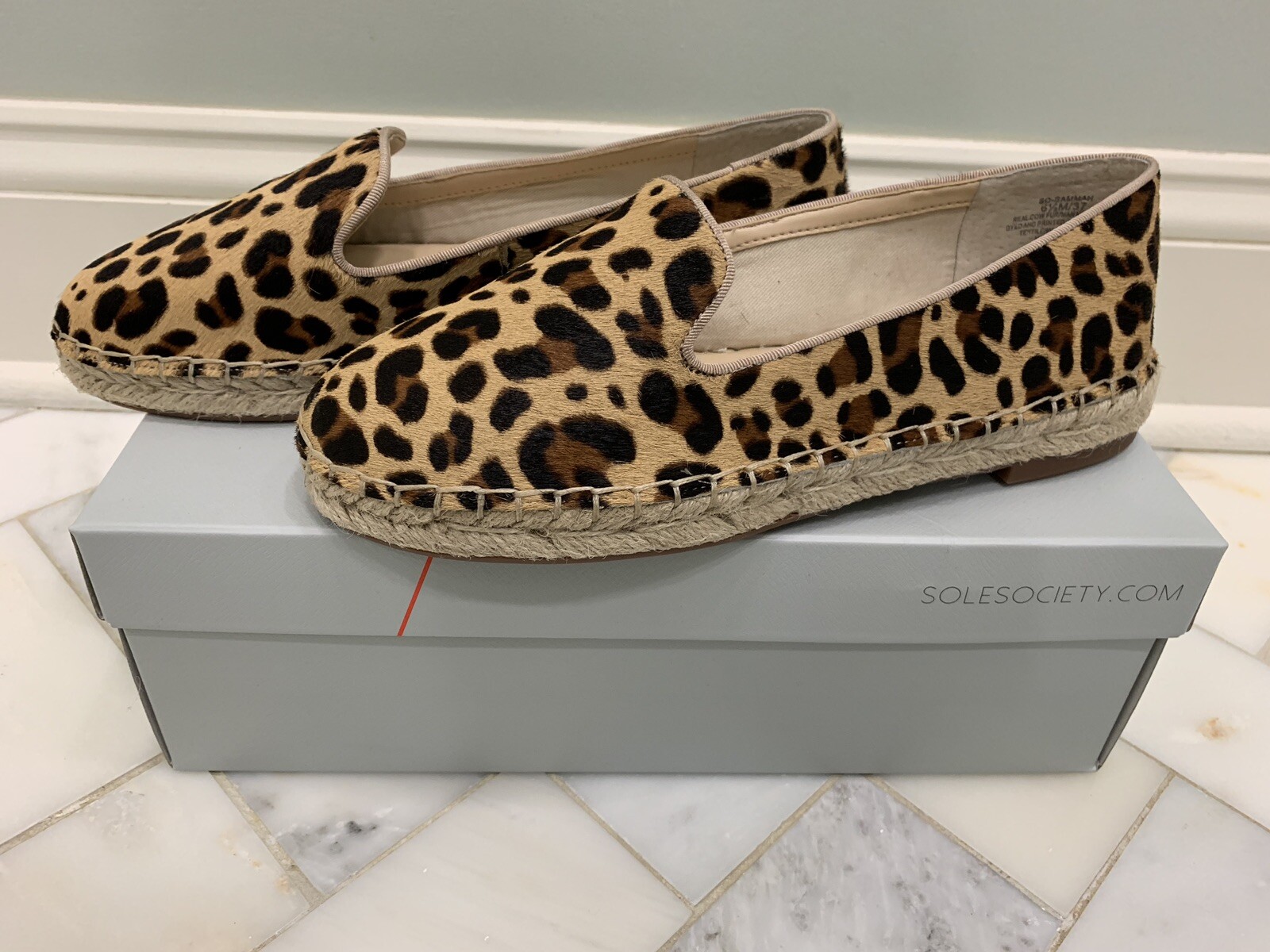 SAOLA PANTOFOLA FUMO ESPADRILLAS SAMMAH nuova con scatola suola society taglia 6 5 M stampa leopardata