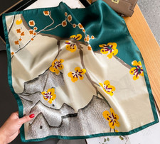 100 Silk 20" small square Scarf Women neckerchief Wrap floral green gray WY268