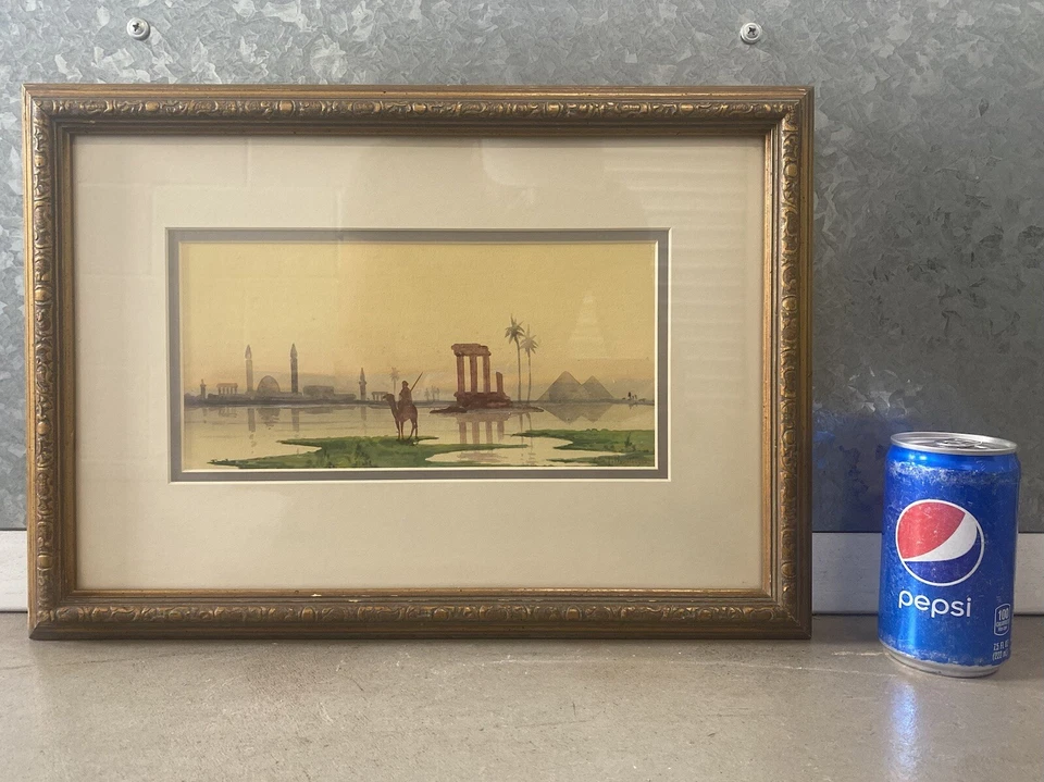 🔥 Антикварная старая востоковедная картина с арабскими пустынями ЕГИПЕТСКИМИ пирамидами - ПРЕСКОТТ, 1922 - Изображение 3 из 4