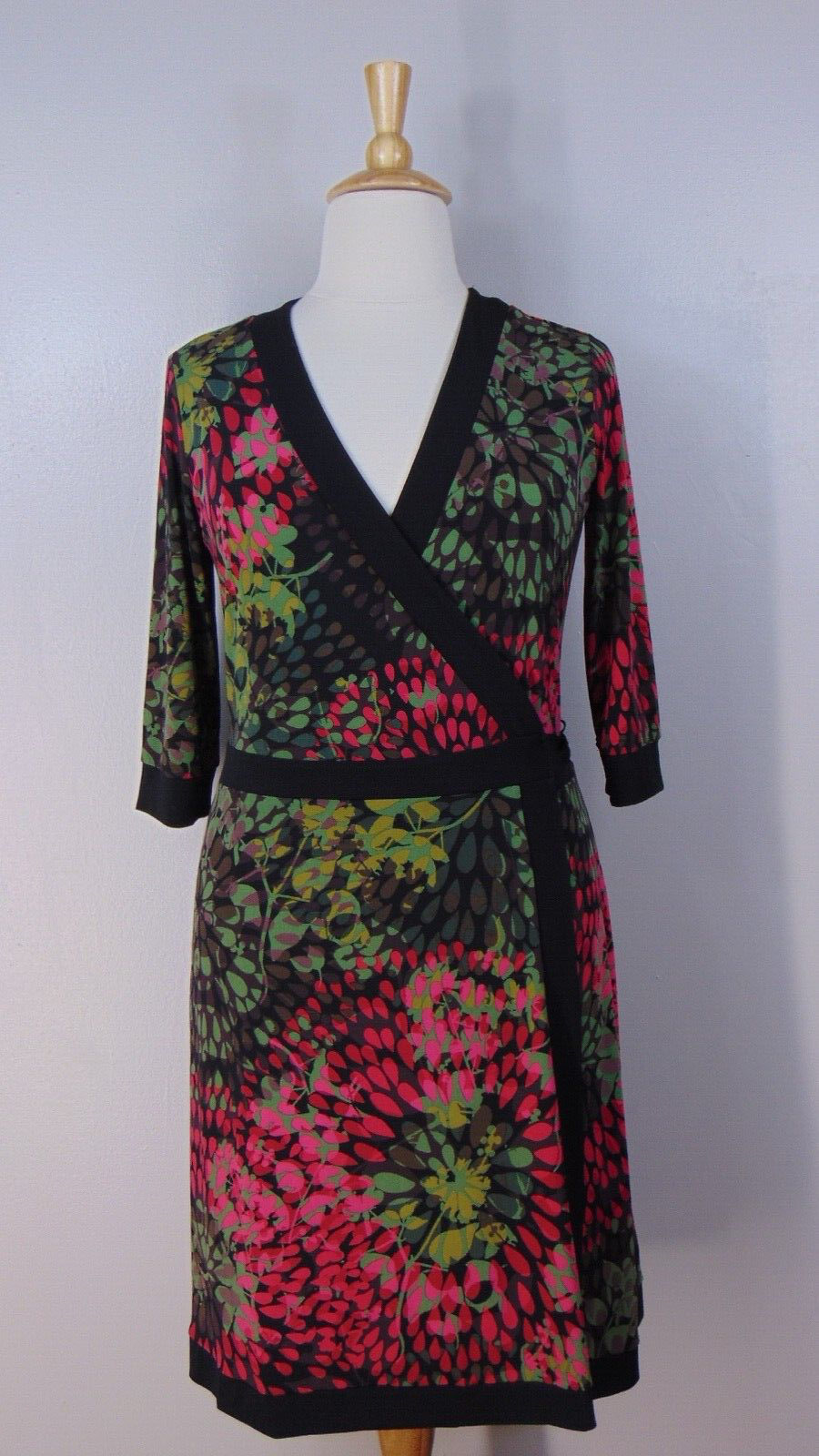 Alfani Wrap Dress Womens Size Large Knee Artsy Floral Stretch Long Sleeve Luxury
