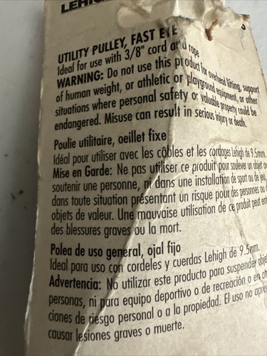 LEHIGH 2” Utility Pulley Fast Eye #7090 Ideal With 3/8” Cord or Rope NEW - Picture 6 of 8