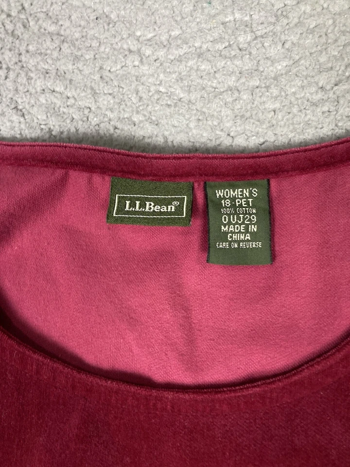 Vestido De Colección LL Bean 18 Pequeño Rojo Terciopelo Línea A Sin Mangas Maxi Modesto Minimalista Foto 2 de 4
