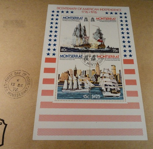 Bicentennial Cover: MONTSERRAT Commemorating US 1776 1976 Tall Ships Stamp Block - Picture 2 of 6