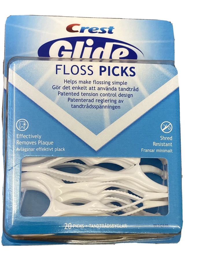 Crest Glide Floss Picks 20 Pack Dental Flosser Shred Resistant