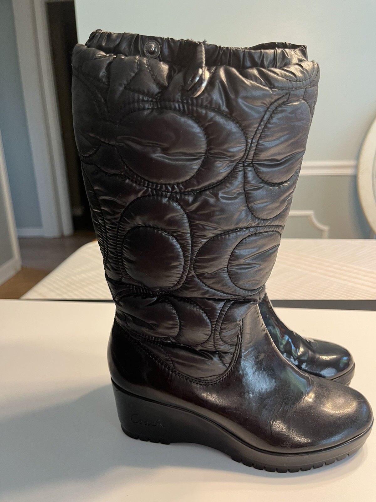 Coach Cantina Wedge Puffer Black Boots 