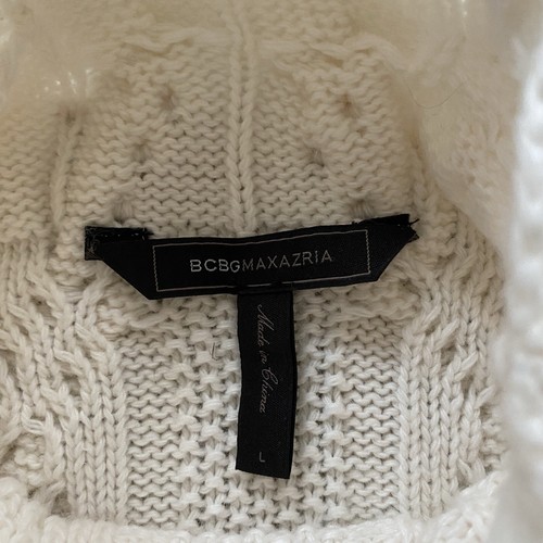 BCBG Maxazria Marylin Cable Knit Turtleneck Cream Sweater Size Large Cotton Wool - Picture 5 of 11