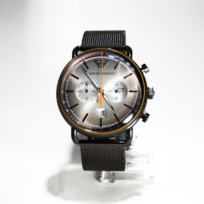 Mens AR11169 Burgandy StainlessMesh-Band Chronograph 43mm Emporio Armani 