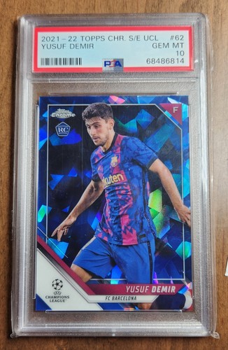 YUSUF DEMIR 2021-22 Topps Chrome Sapphire UEFA UCL # 62 RC PSA 10 FC BARCELONA - Picture 3 of 3