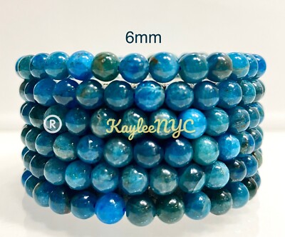 Wholesale Lot 6 Pcs Natural Apatite 6mm 7.5  Crystal Healing Stretch Bracelet