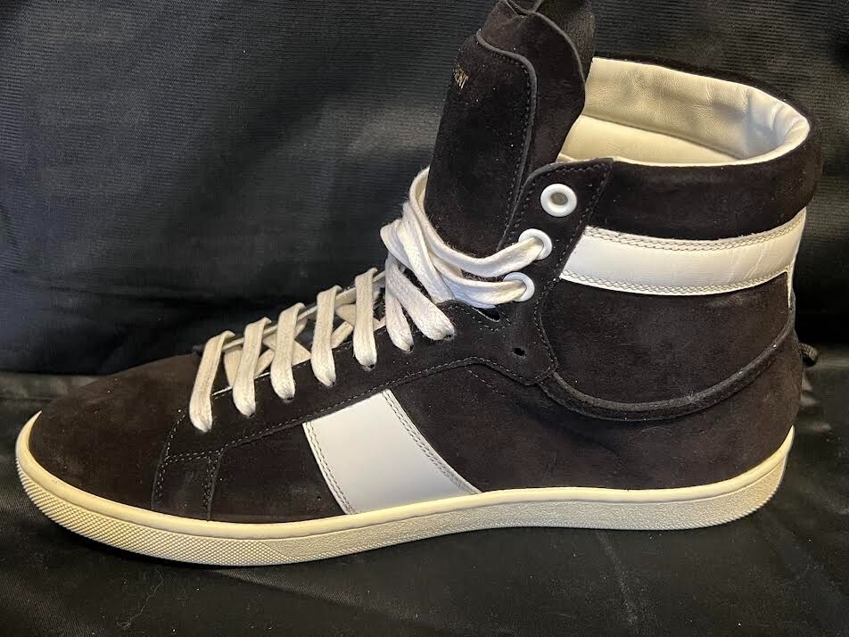 SAINT LAURENT SL O2H SNEAKERS ALTE CAMOSCIO BIANCO E NERO TAGLIA 39 (US 6)