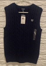 Chaps Boy's Navy Blue Cable Knit Sleeveless Sweater Vest Size Large 14-16 Cotton