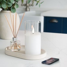 EMBER™ LED Candle Light Flameless Flickering Wax Hurricane Glass Battery Powered