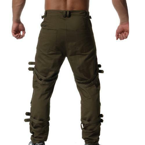 Herren Cargohose gerades Bein Hose Hip Hop Kette Nachtclub Punk Rock Style D - Bild 7 von 16