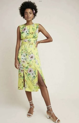 NEW Designer Anthropologie Silk Floral Yellow Midi Dress UK10 RRP £190 BNWT - Picture 3 of 12
