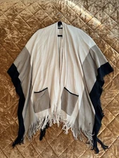 Westernwear Style Wrap Shawl Sweater With Fringe And Pockets One Size