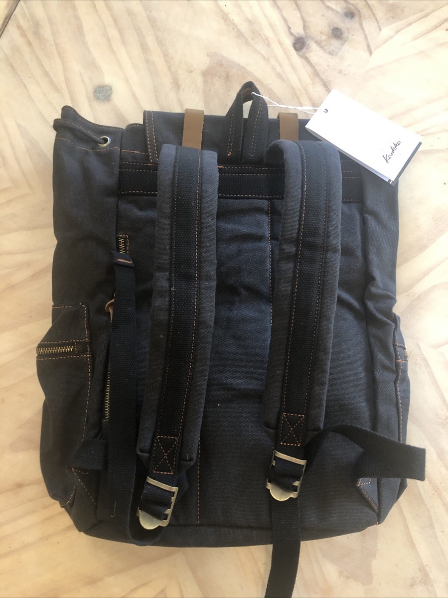 NWT New Kaukko Navy Blue Canvas Backpack Leather Straps JANS  display picture 3