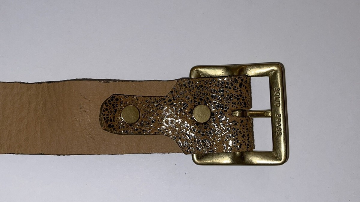 CALLEEN CORDERO beige leather belt silver gold metal stud 