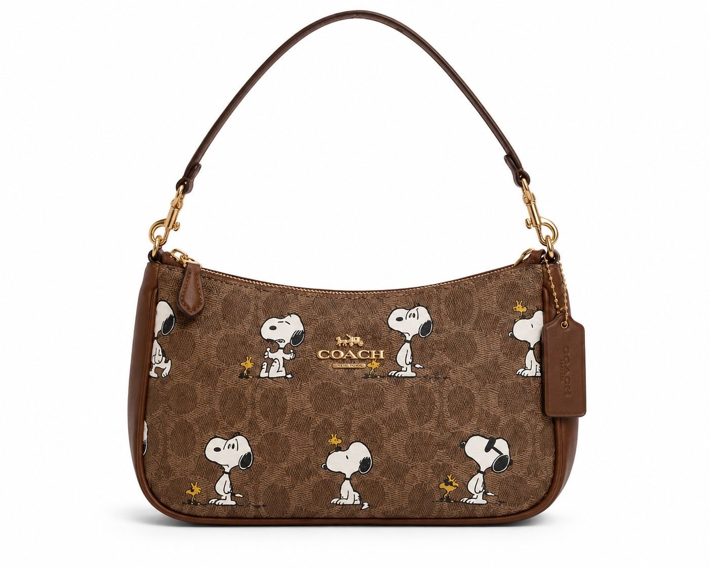 Coach x Peanuts Snoopy Print Brown Shoulder Bag signature canvas CBJ88