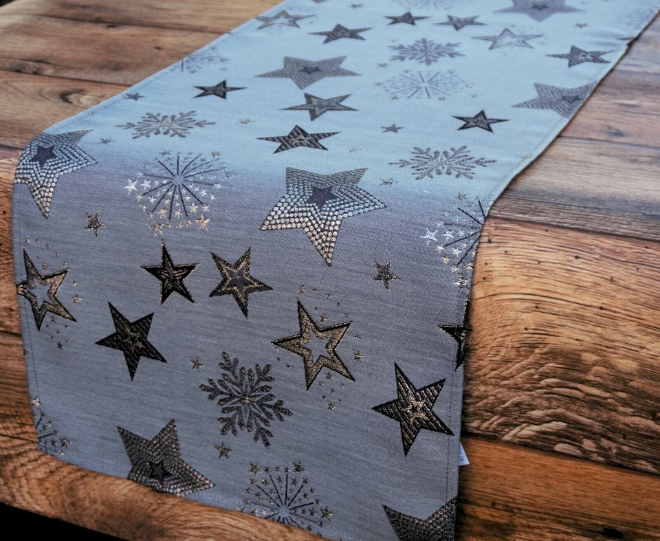 Weihnachten Grau Silber Sterne Mitteldecke Tischläufer Kissenhülle 45=29 - Bild 4 von 4