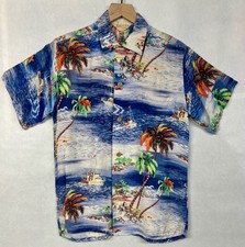 Vintage 1950s Iolani Sportswear Hawaiian Mens Aloha Kabe Crepe fabric Shirt S