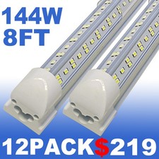 8FT LED Shop Light, v-Shape 144W Integrated LED Tube Light, 6500K Clear White,