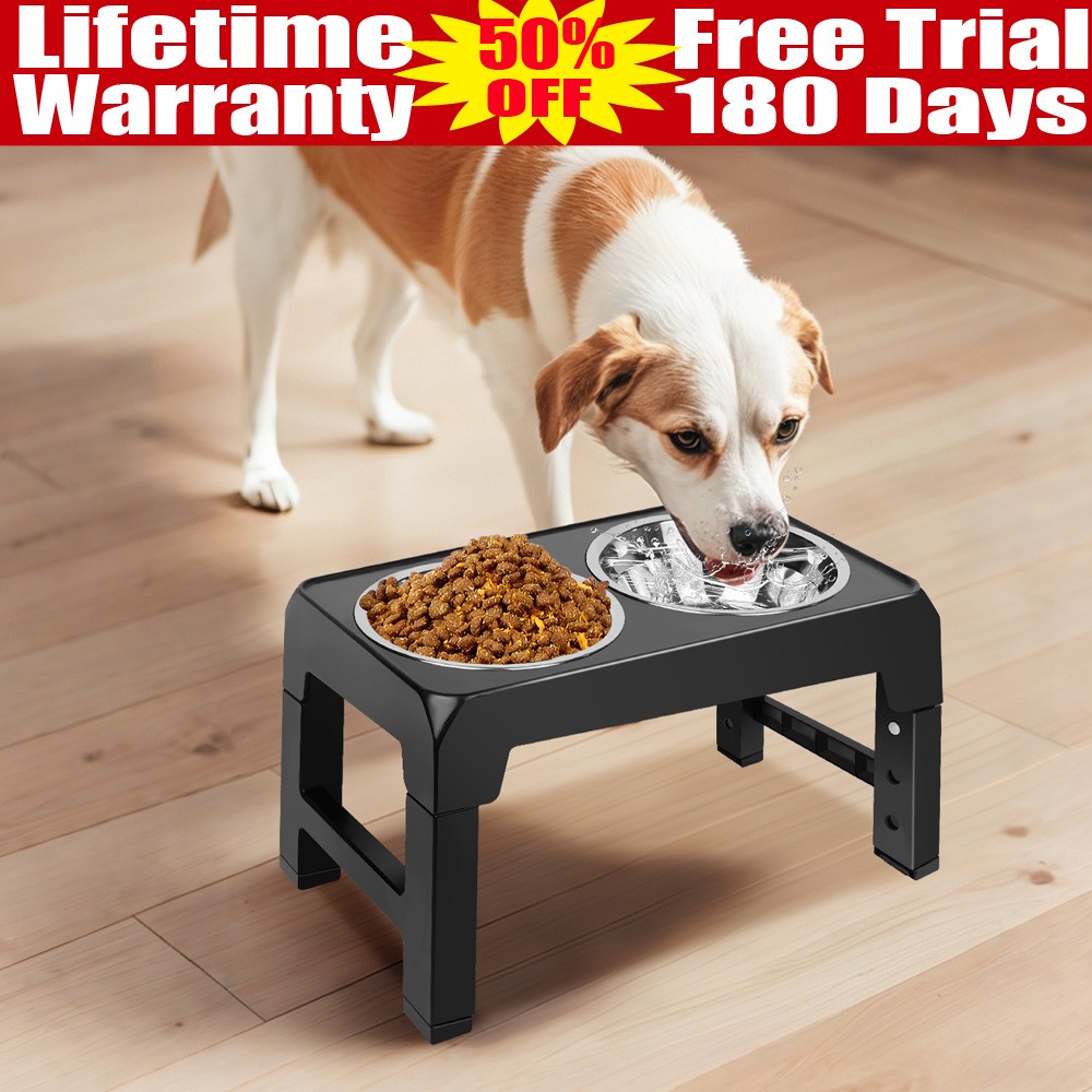 Elevated Dog Double Bowls Stainless Steel Raised Feeder Bowl 4 Height Adjustable
