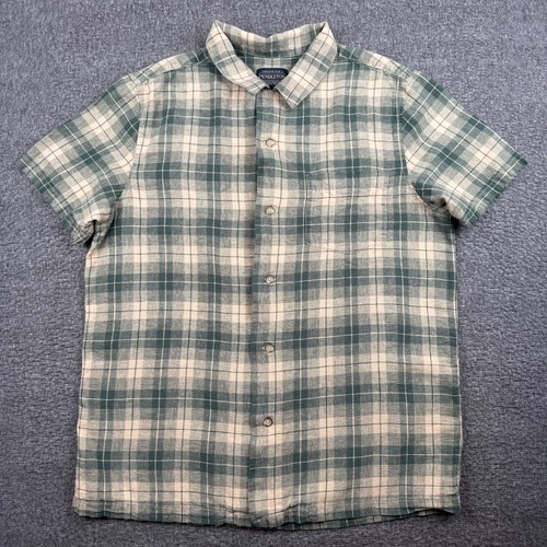 Pendleton Linen Blend Mens Shirt Large Brown Checked Plaid Button Up Breathable