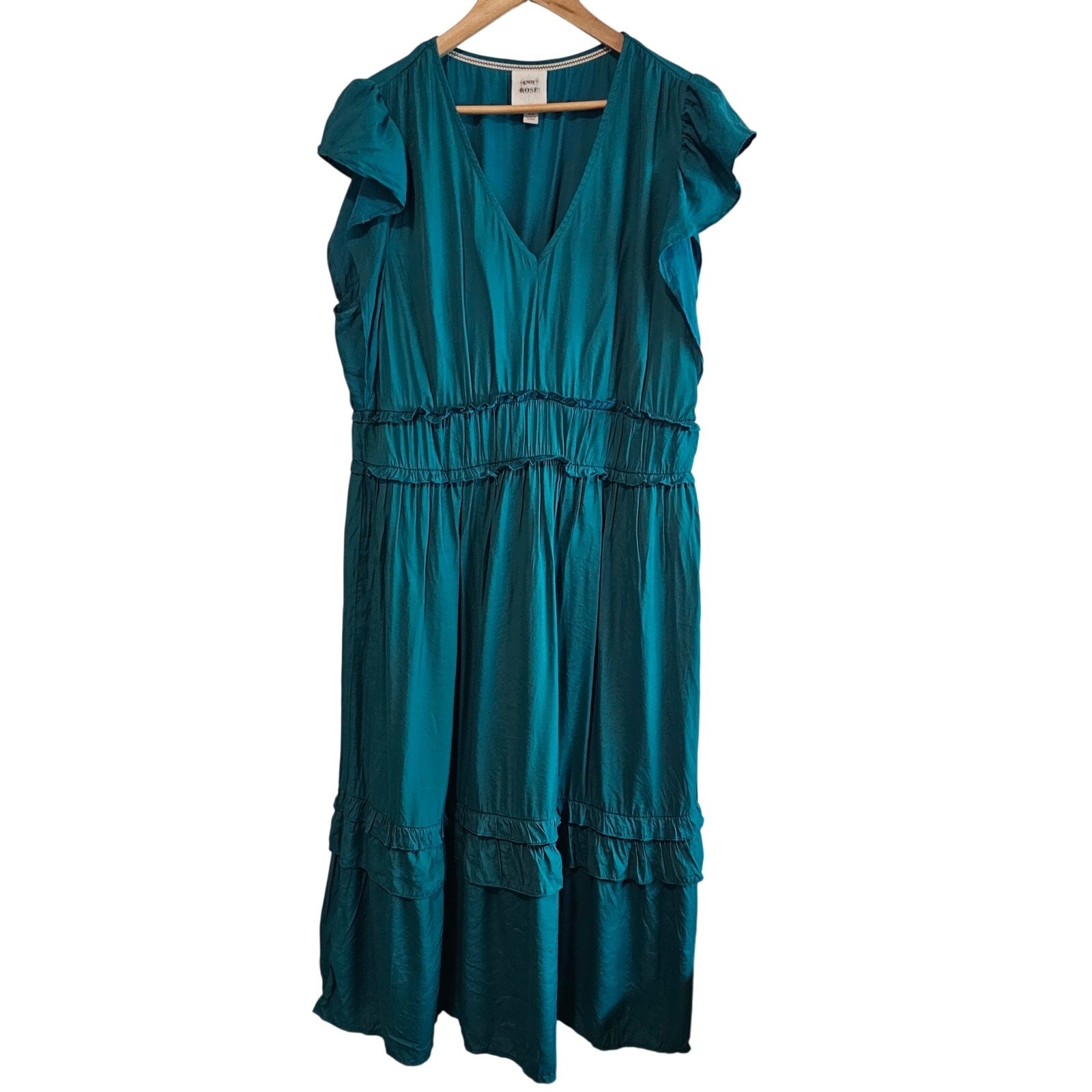 Knox Rose Dress Womens XL Blue Midi Boho Tiered Ruffle Fairy Cottage Glam