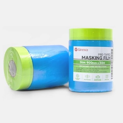 Pre-Taped Masking Film with Static Cling 35.4'' x 98FT 1 Roll, Blue Paint 