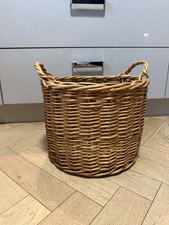 Rustic Fireside Country Round Wicker Kindling Basket, Fireplace, Winter