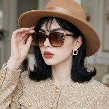 Women's Luxury Cat Eye Sunglasses Big Frame Retro Gold Chain Detail Fashion Shad
