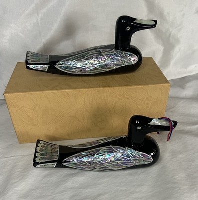 Korean Mother of Pearl Wedding Duck Set Vintage Collectible Decor 