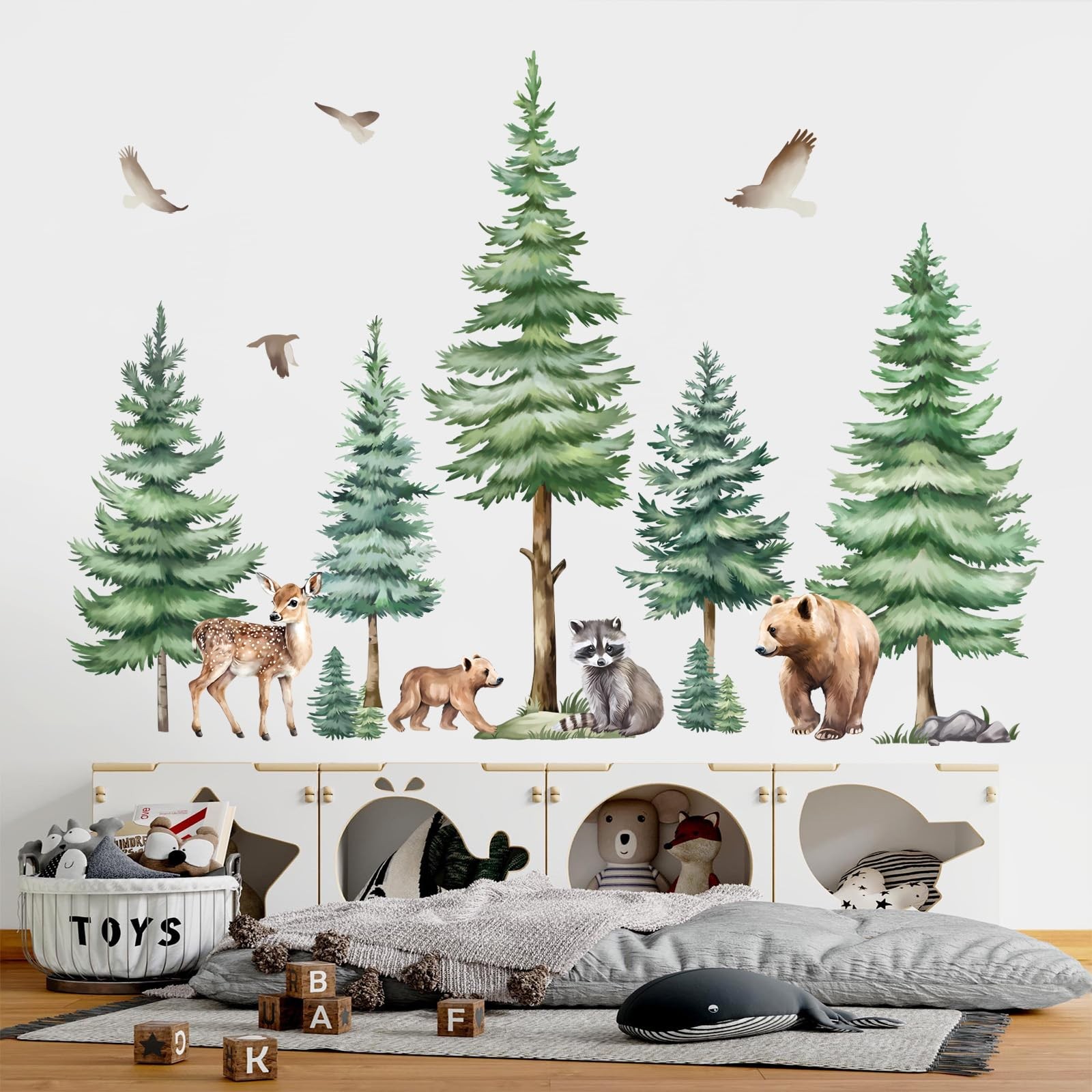 Stickers muraux grand arbre pin pour créer un cocon doux aux enfants