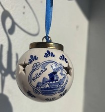 Delft Azul Holanda Souvenir Molino de Viento Porcelana Adorno de Navidad Bola de 2"