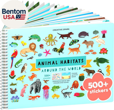 Animals Habitat 500+ Kids Sticker Book by  Toddler Airplane Travel Activity Colo
