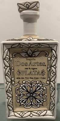 Tequila Dos Artes Plata Empty Ceramic Bottle Hand Painted 1 Liter