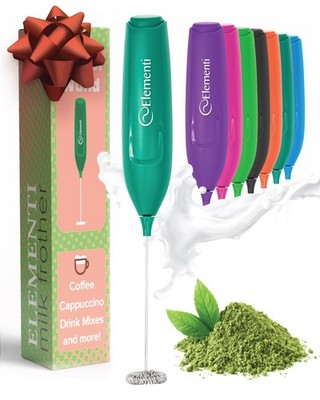 Elementi Powerful Matcha Whisk   Handheld Milk Frother, Emerald Green