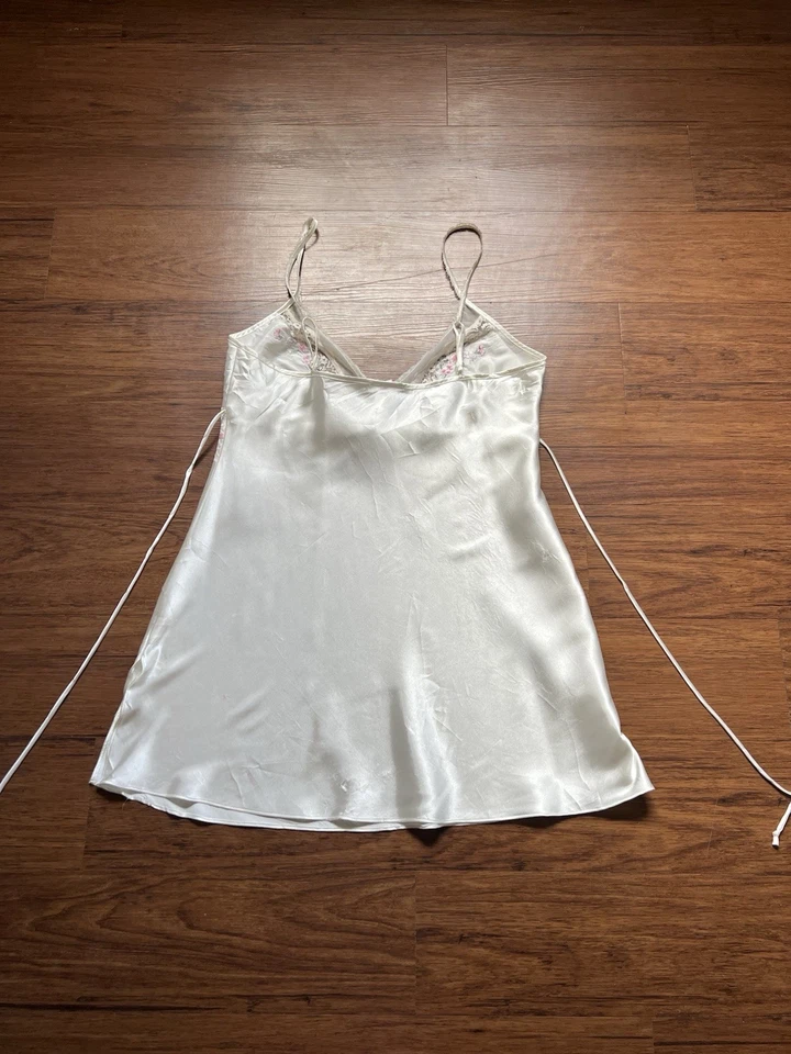 Vestido sin Mangas Vintage Y2K Grande Blanco Babydoll Floral Lentejuelas Encaje Bordado Mini Foto 4 de 4