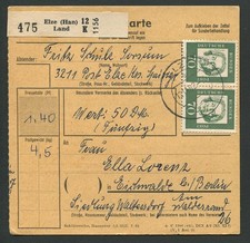 BRD DAUERSERIE 358 WAAGERECHTES PAAR - PAKETKARTE 12.11.62 - 475 ELZE xd16