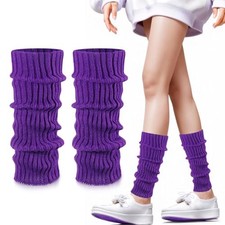 Women's Leg Warmers - 1/2 Pack 80s Retro Fashion Knit for Girls Dance Purple