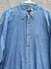 Port And Company Denim Men  s Long Sleeve Button Down Shirt Size 2XL W/ Pocket