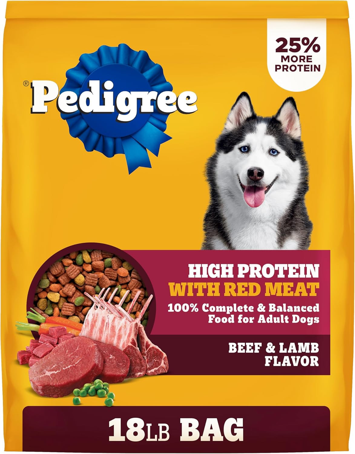 Pedigree High Protein Adult Dry Dog Food, Beef and Lamb Flavor, 18 Lb. Bag