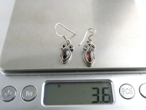 Sterling Silver Garnet Pear Cut Cabochon Hook Earrings 3.6g 1 1/8 Inch Length - Picture 17 of 20