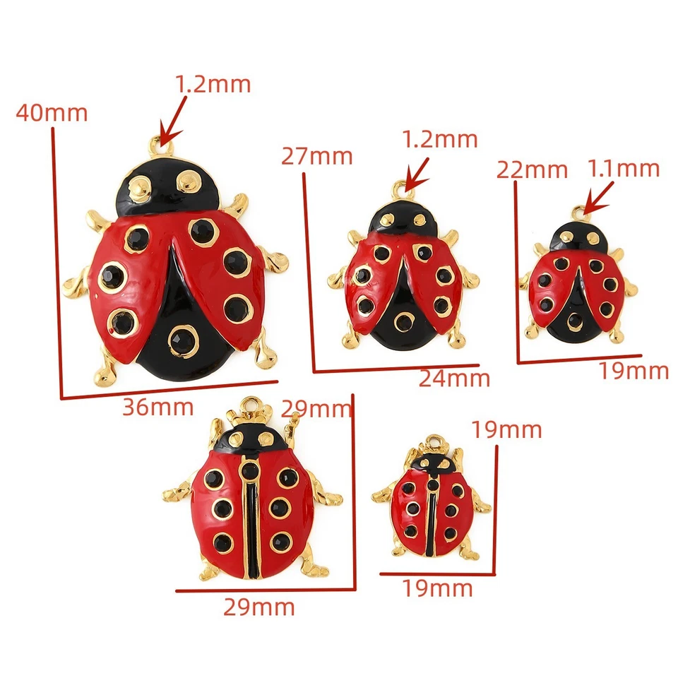 Colgantes ladybug 10 piezas oro acero inoxidable esmalte rojo Foto 3 de 3