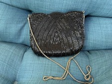 La Regale LTD Black Beaded Purse Bag with Gold Chain Strap