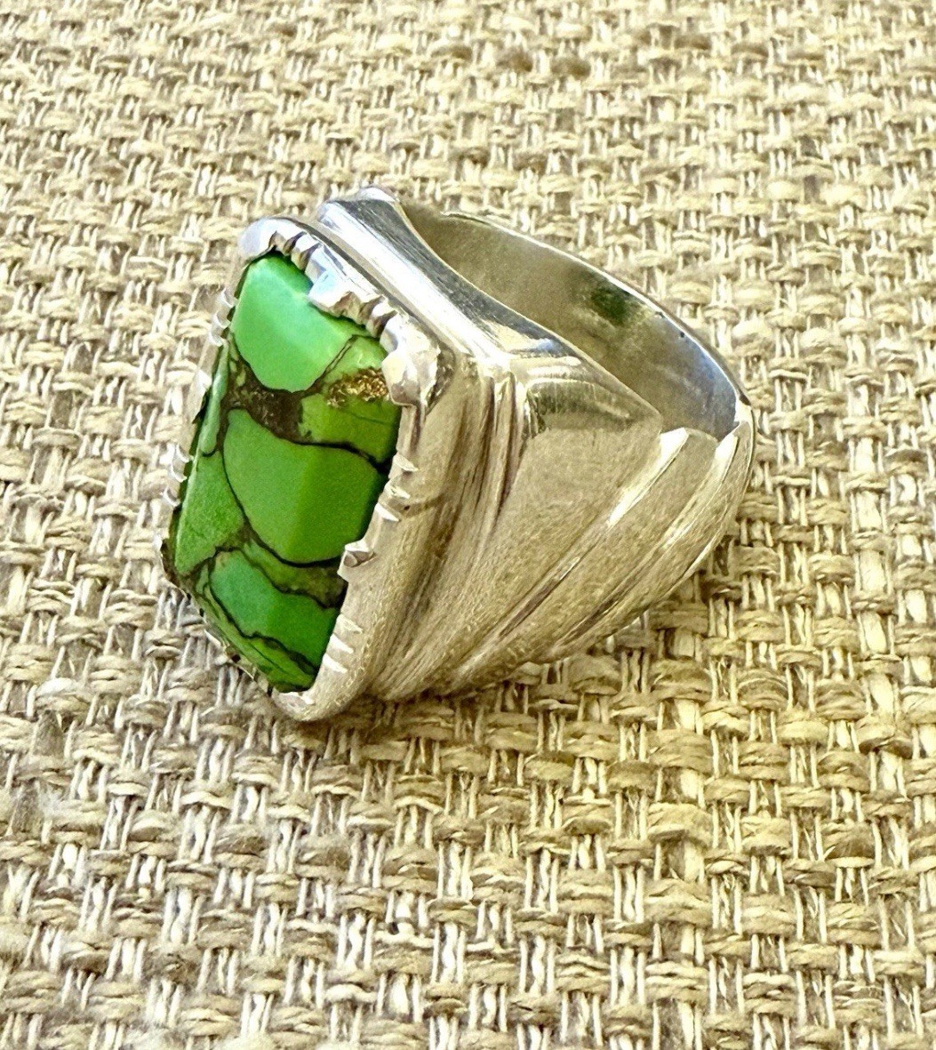 💍 Sterling Silver Statement Ring Rectangular Gre… - image 4