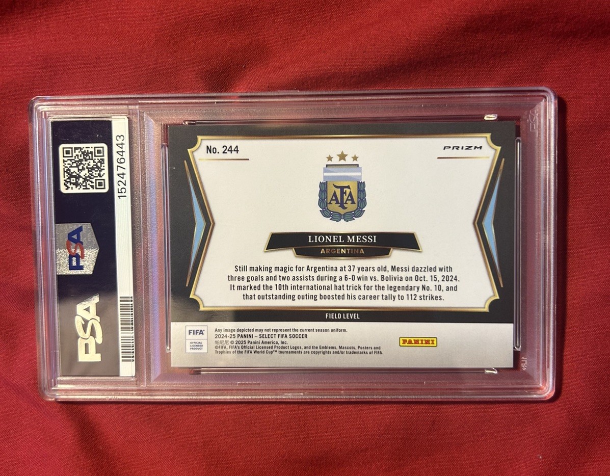 2024-25 Panini Select FIFA Field Lionel Messi #244 Cracked Ice PSA 10 POP 13 🔥 view 3
