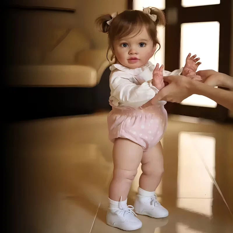 Muñeca bebé renacida de 26 pulgadas cuerpo de vinilo suave cabello largo regalo realista para niños pequeños Foto 4 de 4